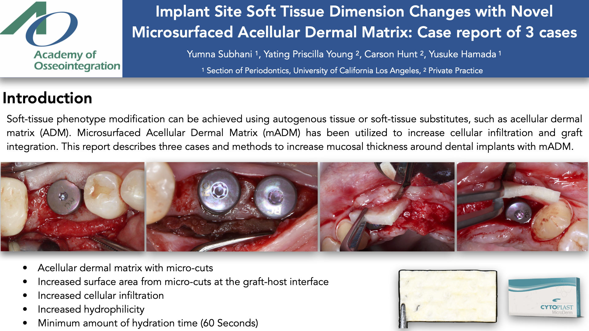 Implant Site Soft Tissue Dimensional Changes With Novel Microsurfaced Acellular Dermal Matrix: Case Report of Three Cases